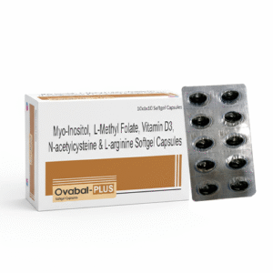 OVABAL-PLUS (Softgel) –  Myo-inositol 500mg, D-Chiro Inositol 12.5mg, N-Acetyl  cysteine 300mg, L-Methylfolate 0.5mg, Vitamin D3 400 I.U | By Gynaemex Care